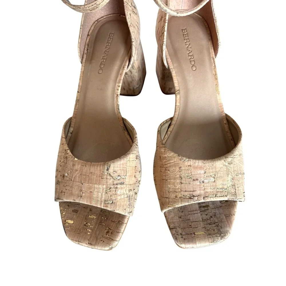 Bernardo Raleigh Heels Size 7.5‎ Cork Gold Flecks Strappy Platforms Shoes $166.